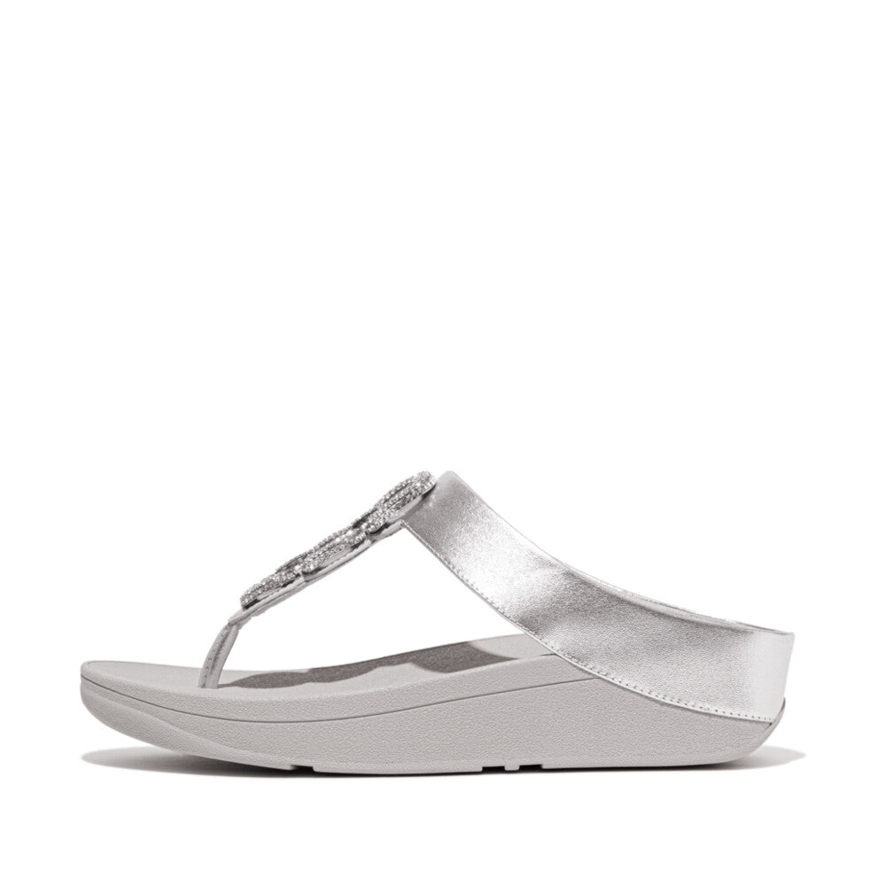FitFlop FINO Crystal Chain Leather Toe-Post Sandals Sandal Silver 4