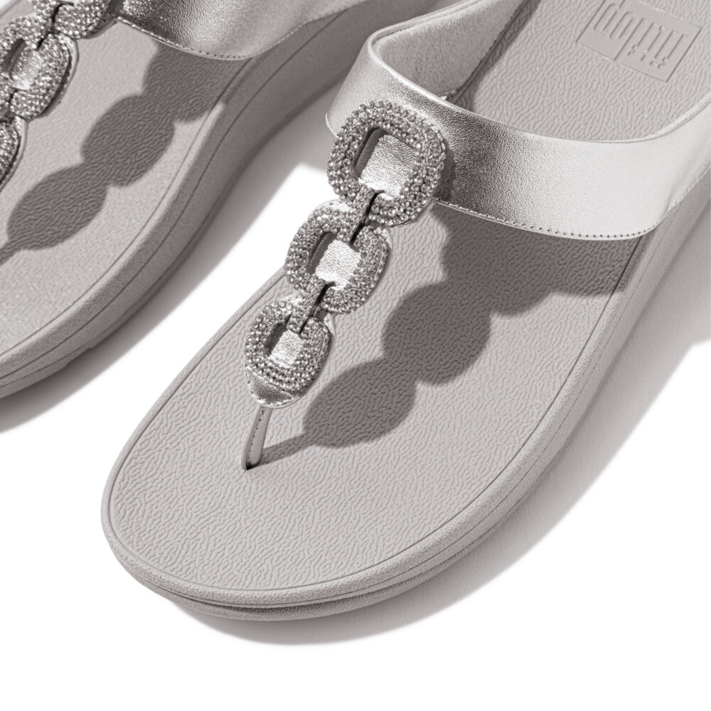 Crystal Chain Leather Toe-Post Sandals FINO Microwobbleboard