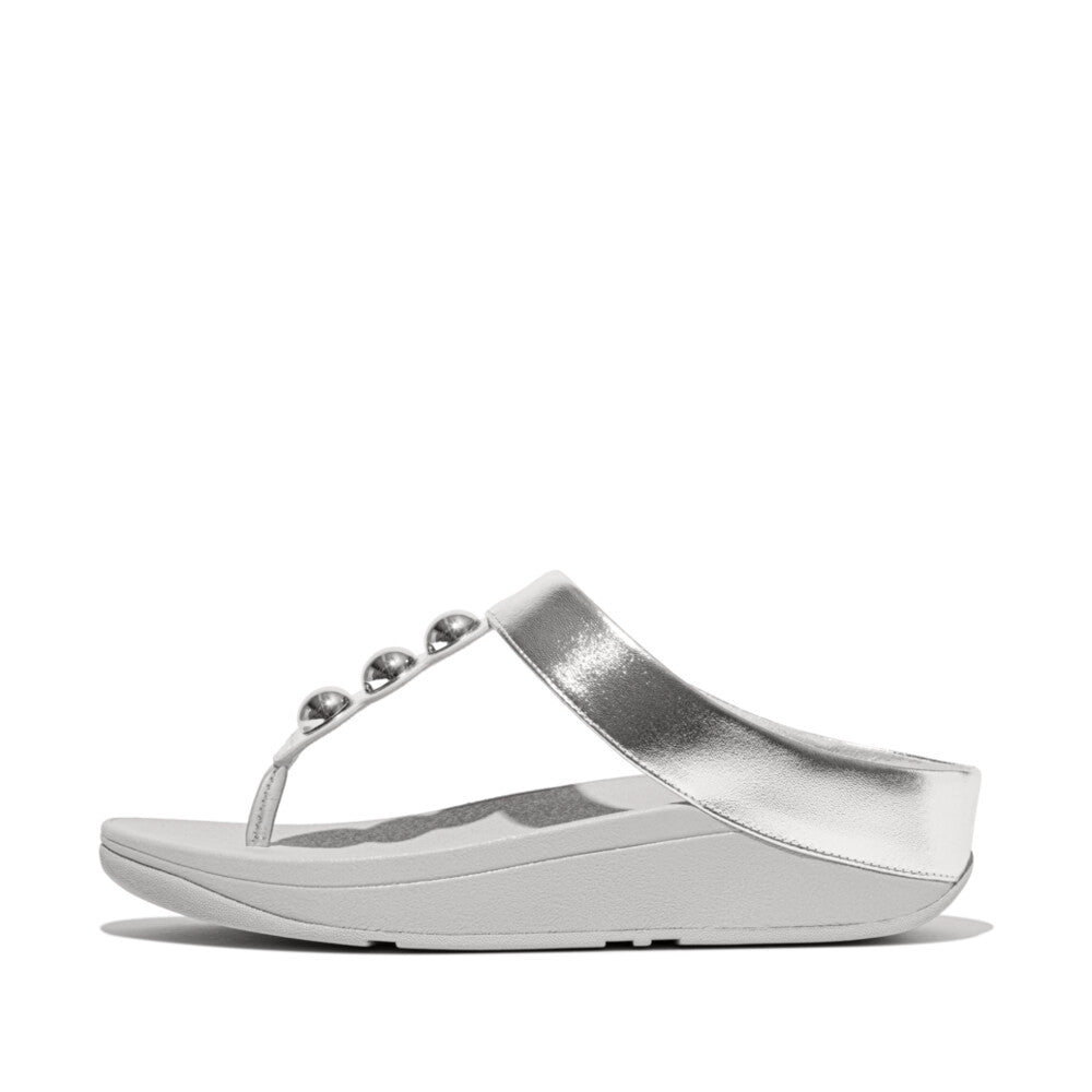 FitFlop FitFlop Fino Mirror-Dome Metalic-Leather Toe-Post Sandal Silver 4 