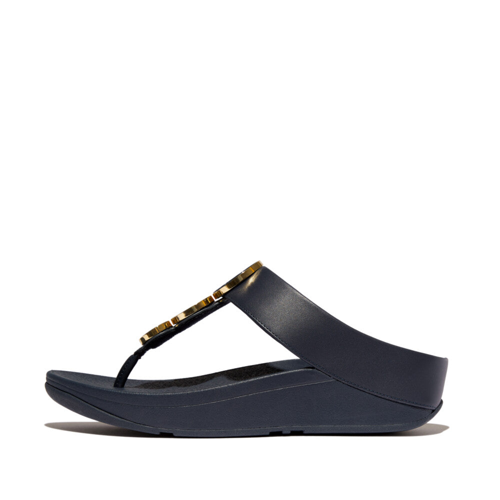 FitFlop FitFlop Fino Resin-Hoop Leather Toe-Post Sandals Sandal Midnight Navy 3 