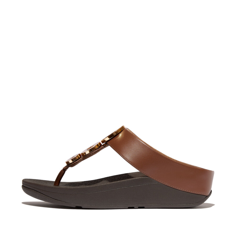 FitFlop FitFlop Fino Resin-Hoop Leather Toe-Post Sandals Sandal Rich Brown 4 