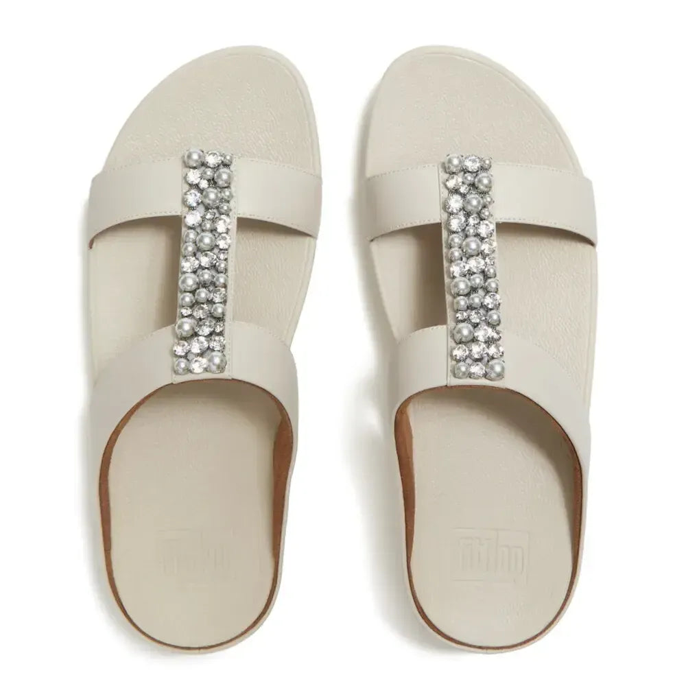 FitFlop FINO Pearls-And-Crystal H-Bar Slides