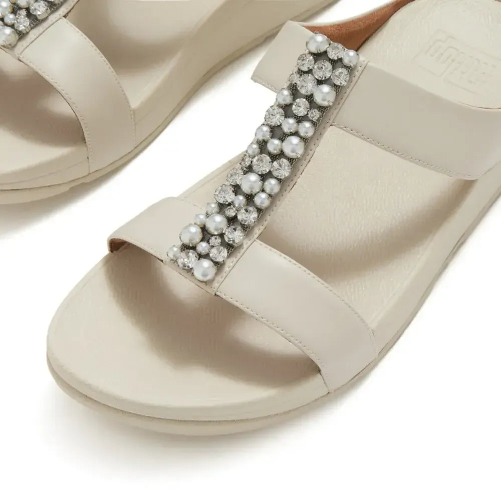 FitFlop FINO Pearls-And-Crystal H-Bar Slides