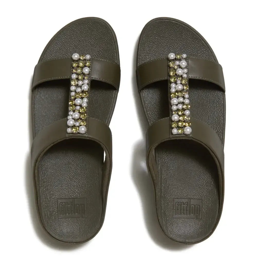 FitFlop FINO Pearls-And-Crystal H-Bar Slides