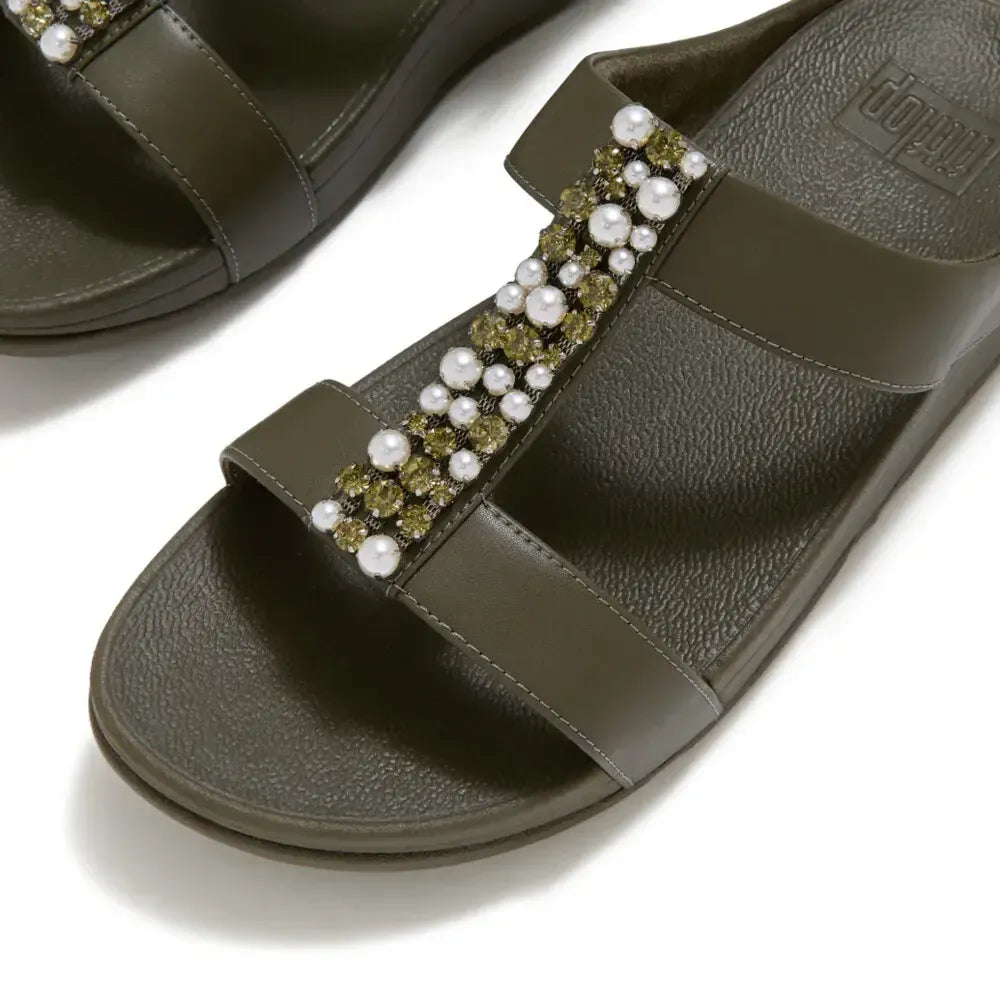 FitFlop FINO Pearls-And-Crystal H-Bar Slides