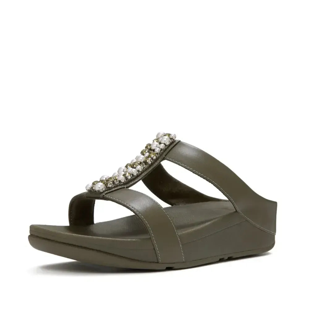 FitFlop FINO Pearls-And-Crystal H-Bar Slides