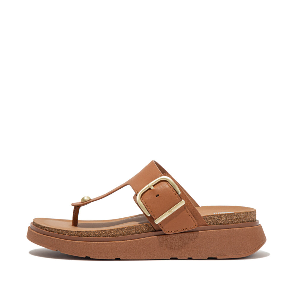 FitFlop FitFlop Gen-FF Buckle Leather Toe Post Sandals  Light Tan 4 