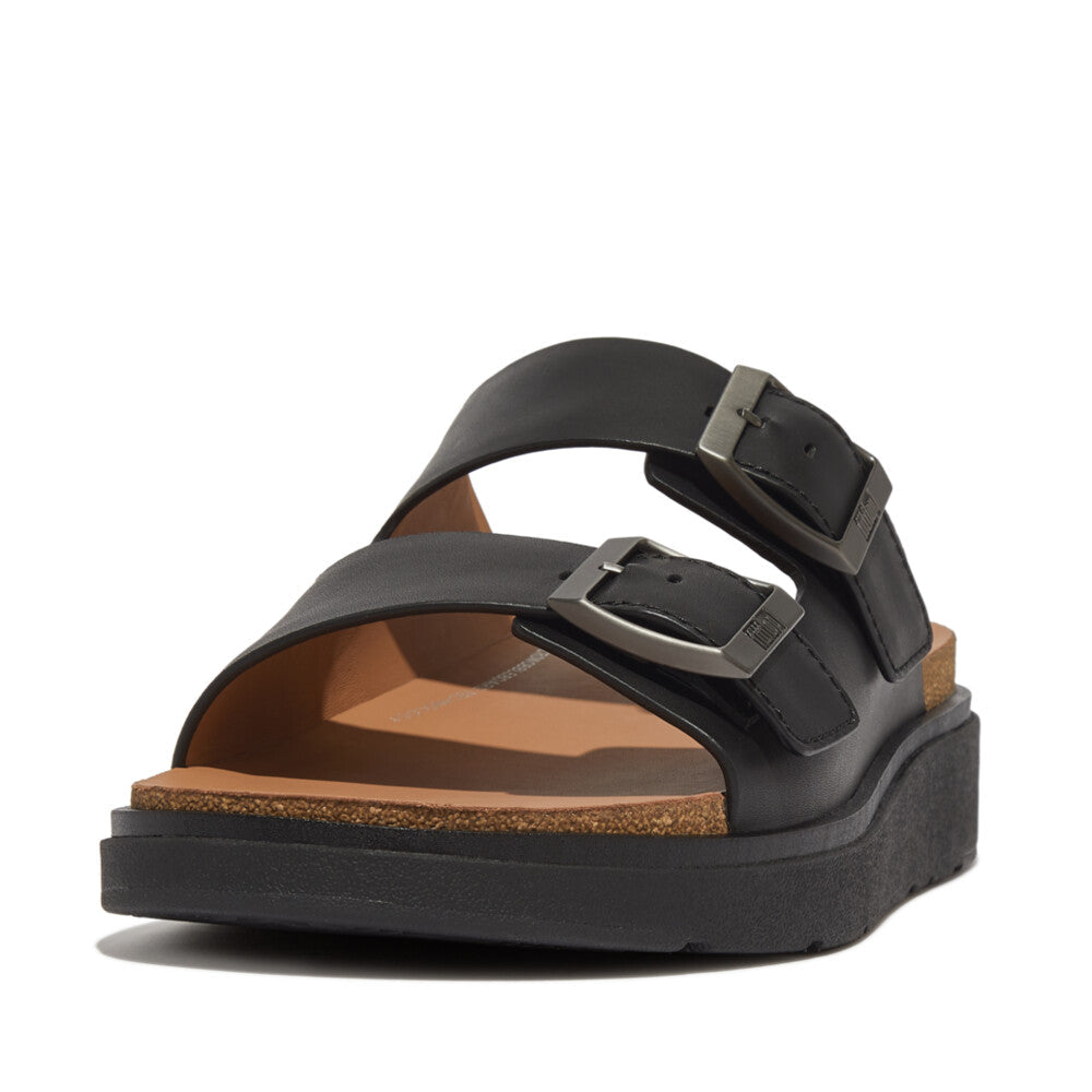 Mens Buckle Two-Bar Leather Slides Gen-FF Microwobbleboard