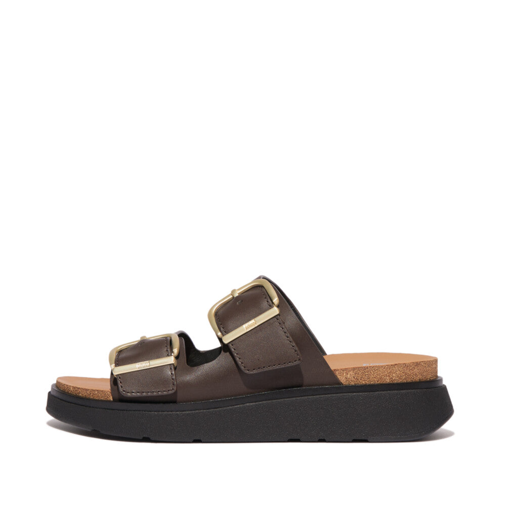 FitFlop FitFlop Gen-FF Buckle Two-Bar Leather Slides  Chocolate Brown 4 