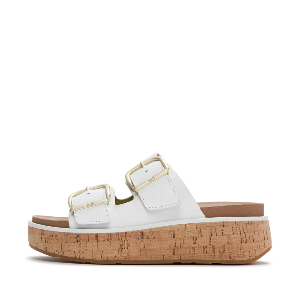 FitFlop FitFlop GEN-FF Max Buckle Leather/Cork Two-Bar Slides SANDAL Urban White UK3