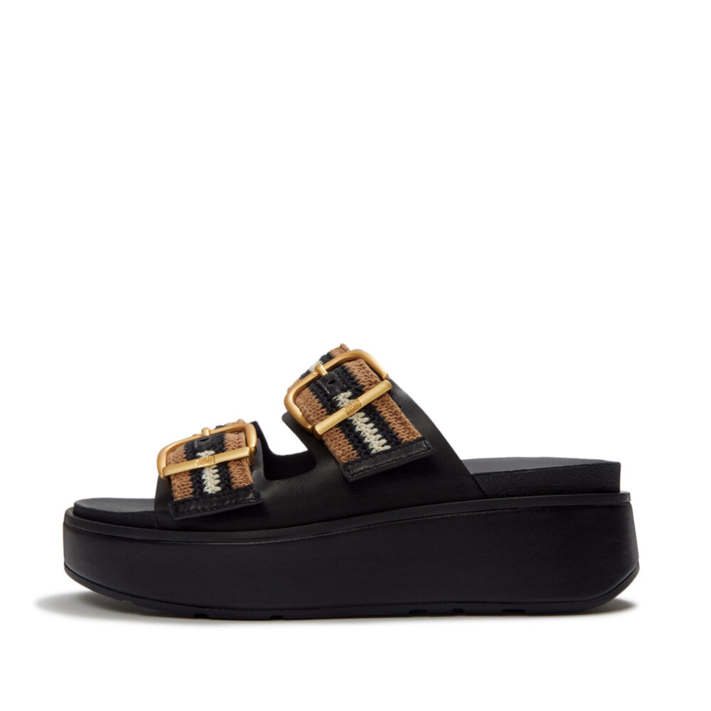Trenton FitFlop GEN-FF Max Buckle Stripe-Webbing Two-Bar Slides Microwobbleboard Black Mix UK3