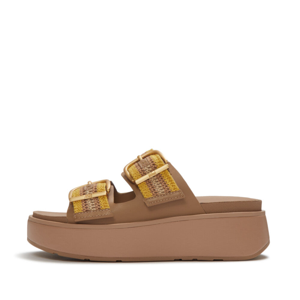 Trenton FitFlop GEN-FF Max Buckle Stripe-Webbing Two-Bar Slides Microwobbleboard Turmeric/Tan UK3