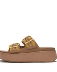 Trenton FitFlop GEN-FF Max Buckle Stripe-Webbing Two-Bar Slides Microwobbleboard Turmeric/Tan UK3