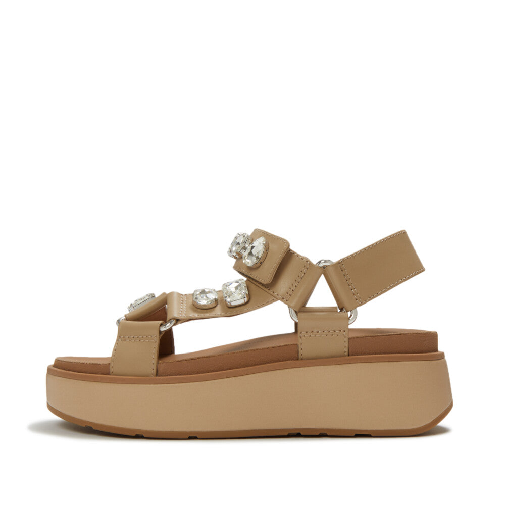 Trenton FitFlop GEN-FF Max Ultra-Jewel Leather Back-Strap Sandals Microwobbleboard Cappuccino UK4