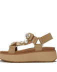 Trenton FitFlop GEN-FF Max Ultra-Jewel Leather Back-Strap Sandals Microwobbleboard Cappuccino UK4