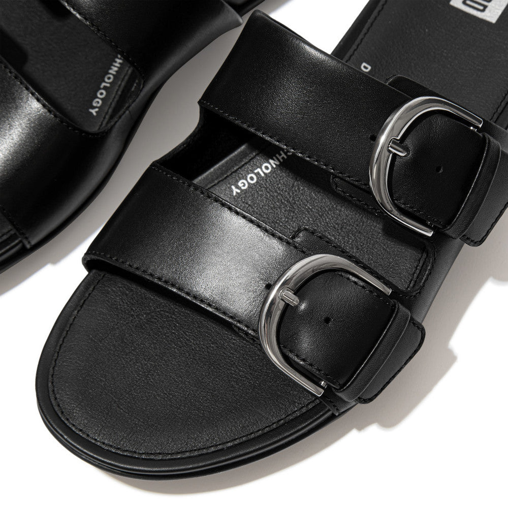 FitFlop Gracie Buckle Two-Bar Leather Slides Dynamicush