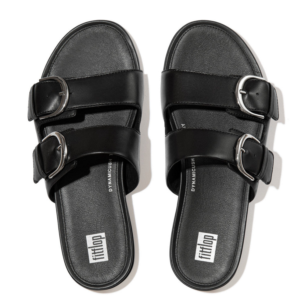 FitFlop Gracie Buckle Two-Bar Leather Slides Dynamicush