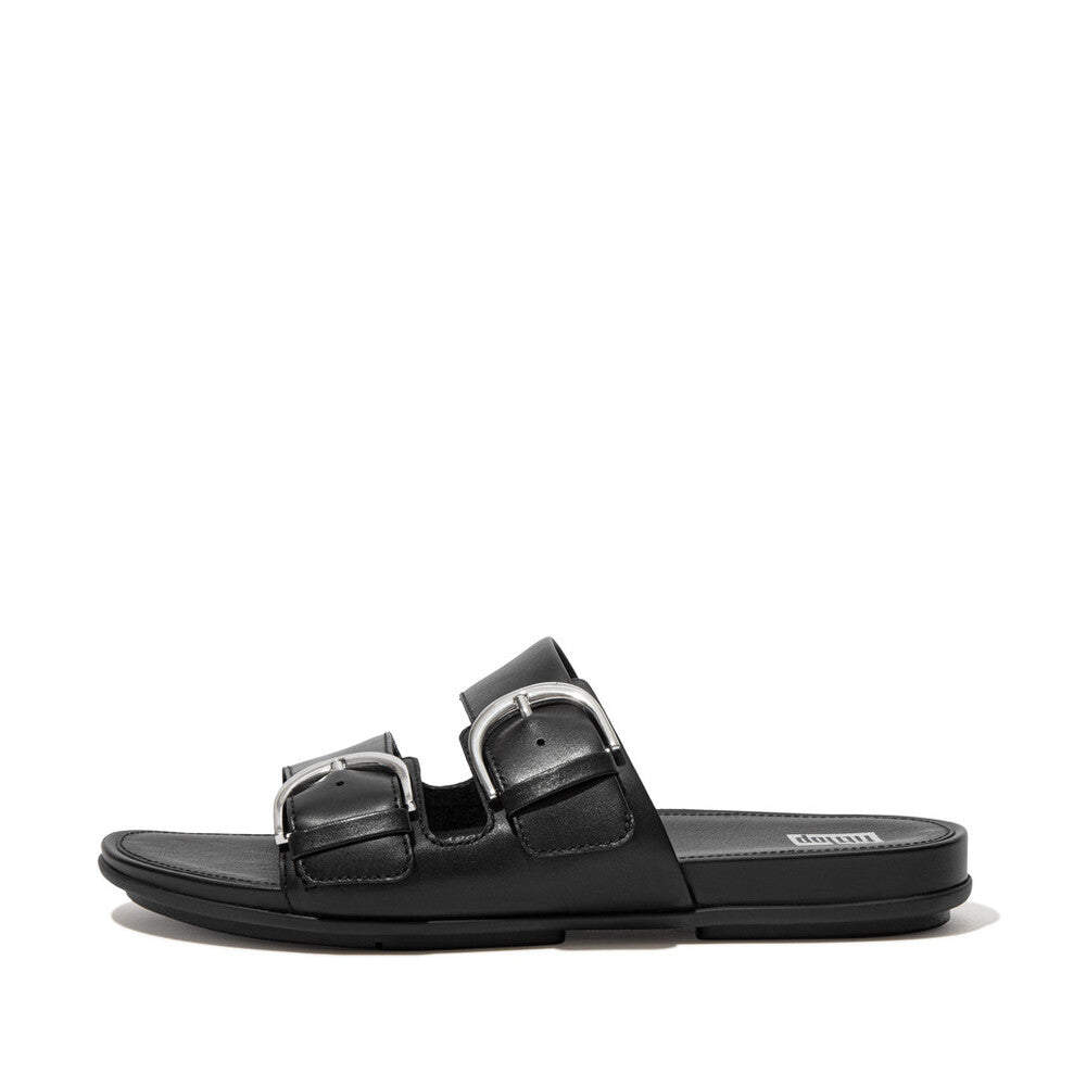 FitFlop Gracie Buckle Two-Bar Leather Slides Dynamicush Black 3