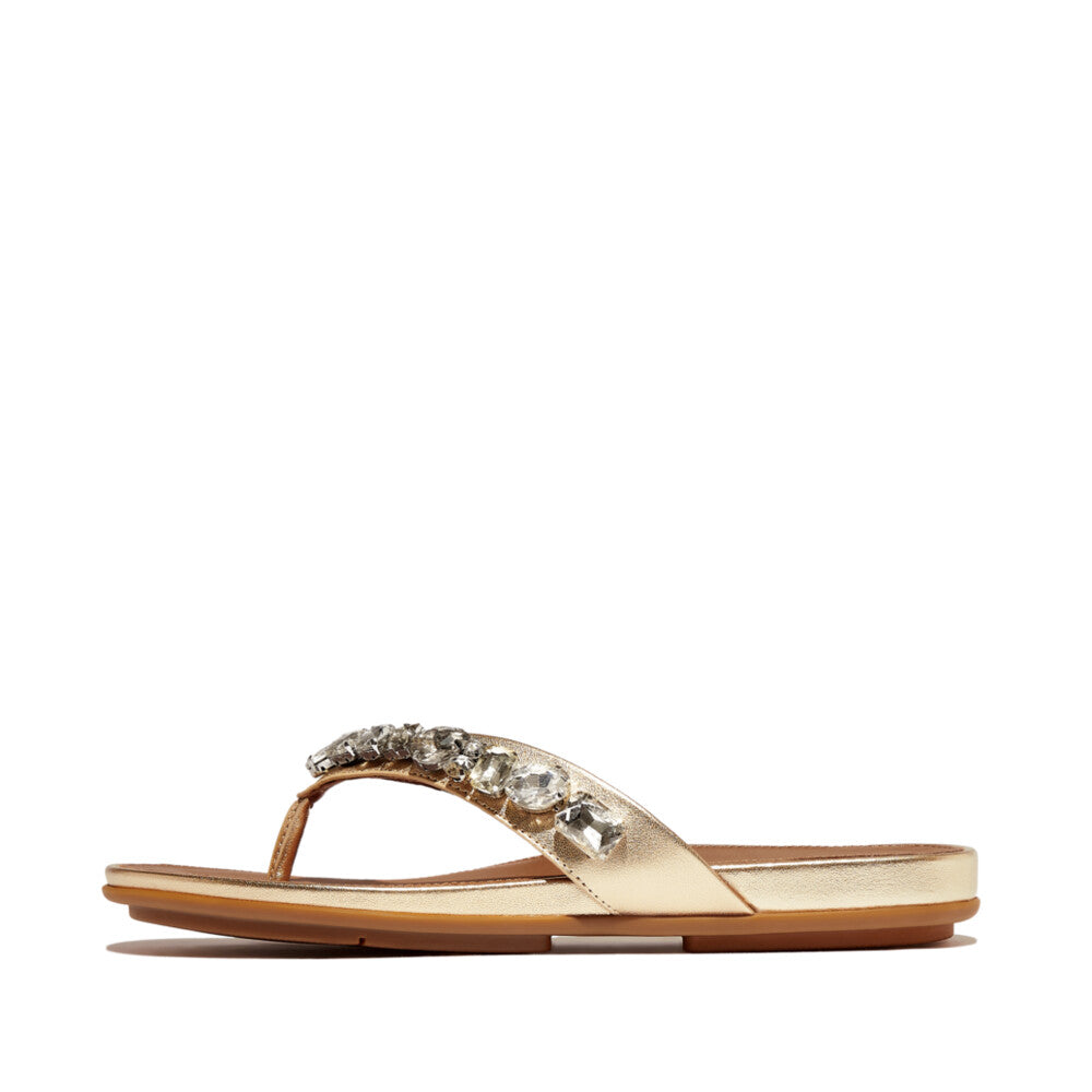 FitFlop GRACIE Jewel-Deluxe Metallic-Leather Flip-Flops Sandal Platino 4