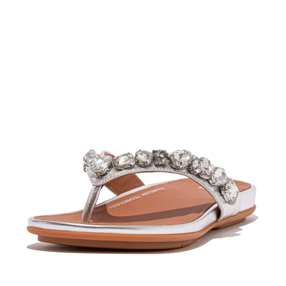 FitFlop GRACIE Jewel-Deluxe Metallic-Leather Flip-Flops Sandal