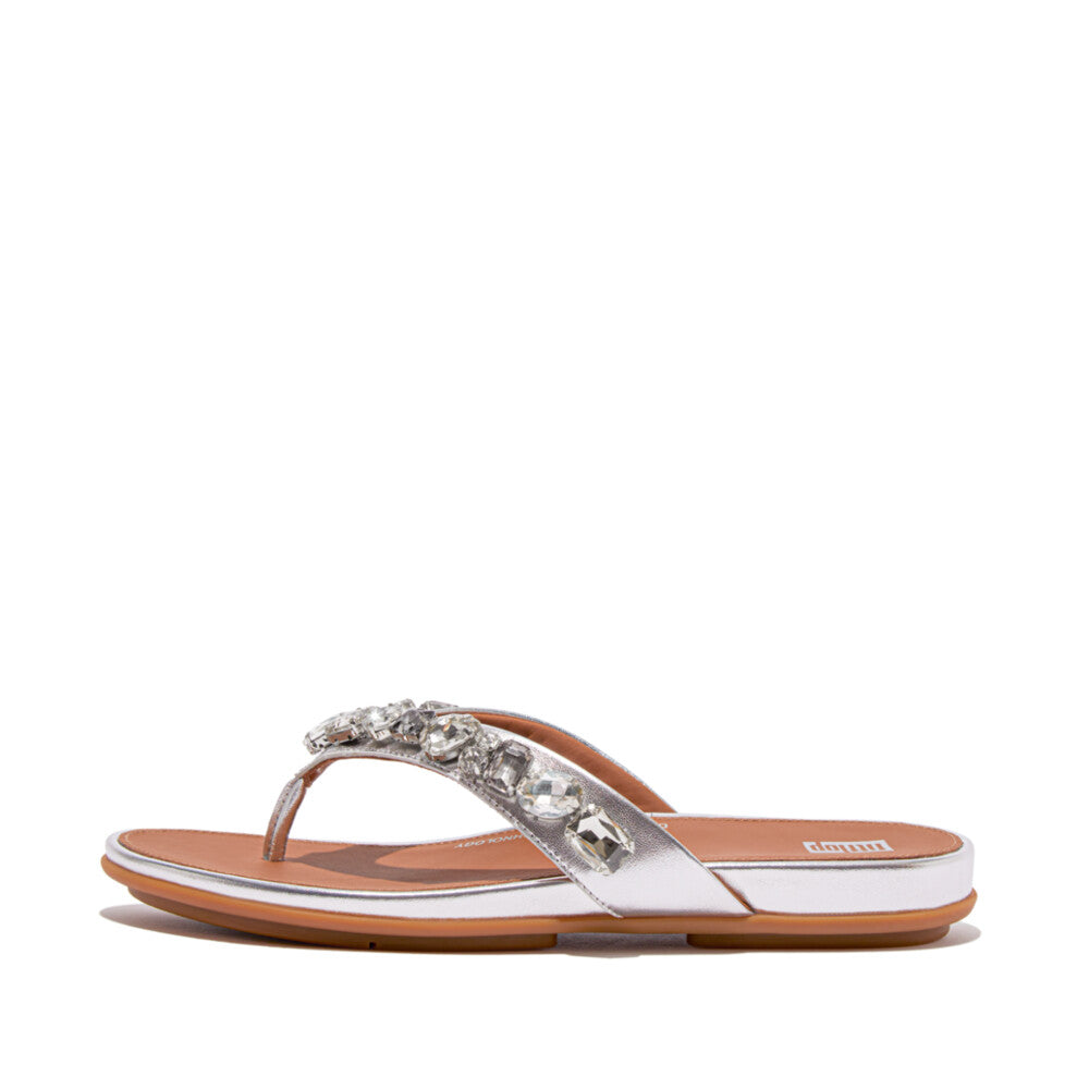 FitFlop GRACIE Jewel-Deluxe Metallic-Leather Flip-Flops Sandal Silver 4