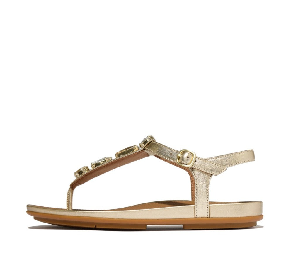 FitFlop FitFlop GRACIE Ultra-Jewel Leather T-Bar Sandals Dynamicush Platino UK3