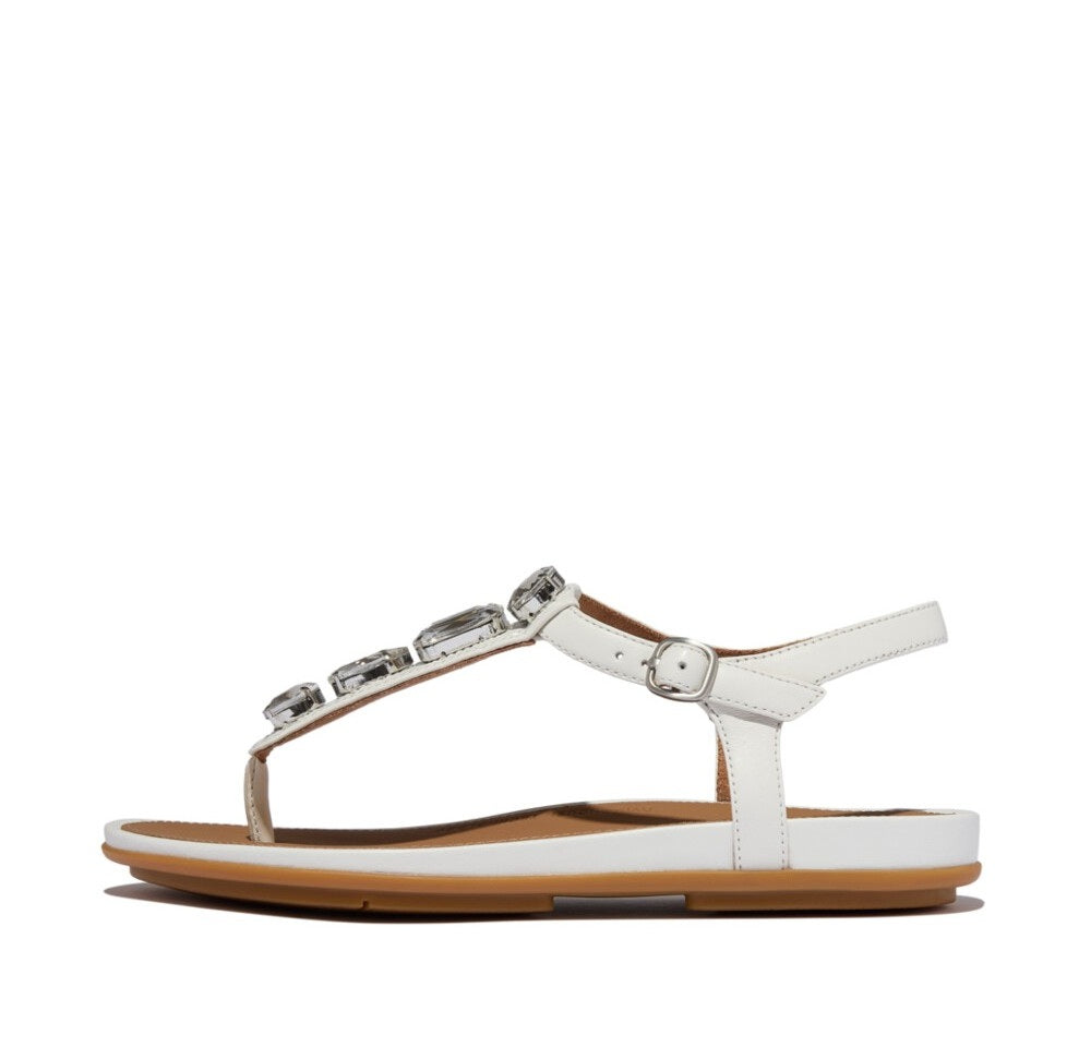 FitFlop FitFlop GRACIE Ultra-Jewel Leather T-Bar Sandals Dynamicush Urban White UK3