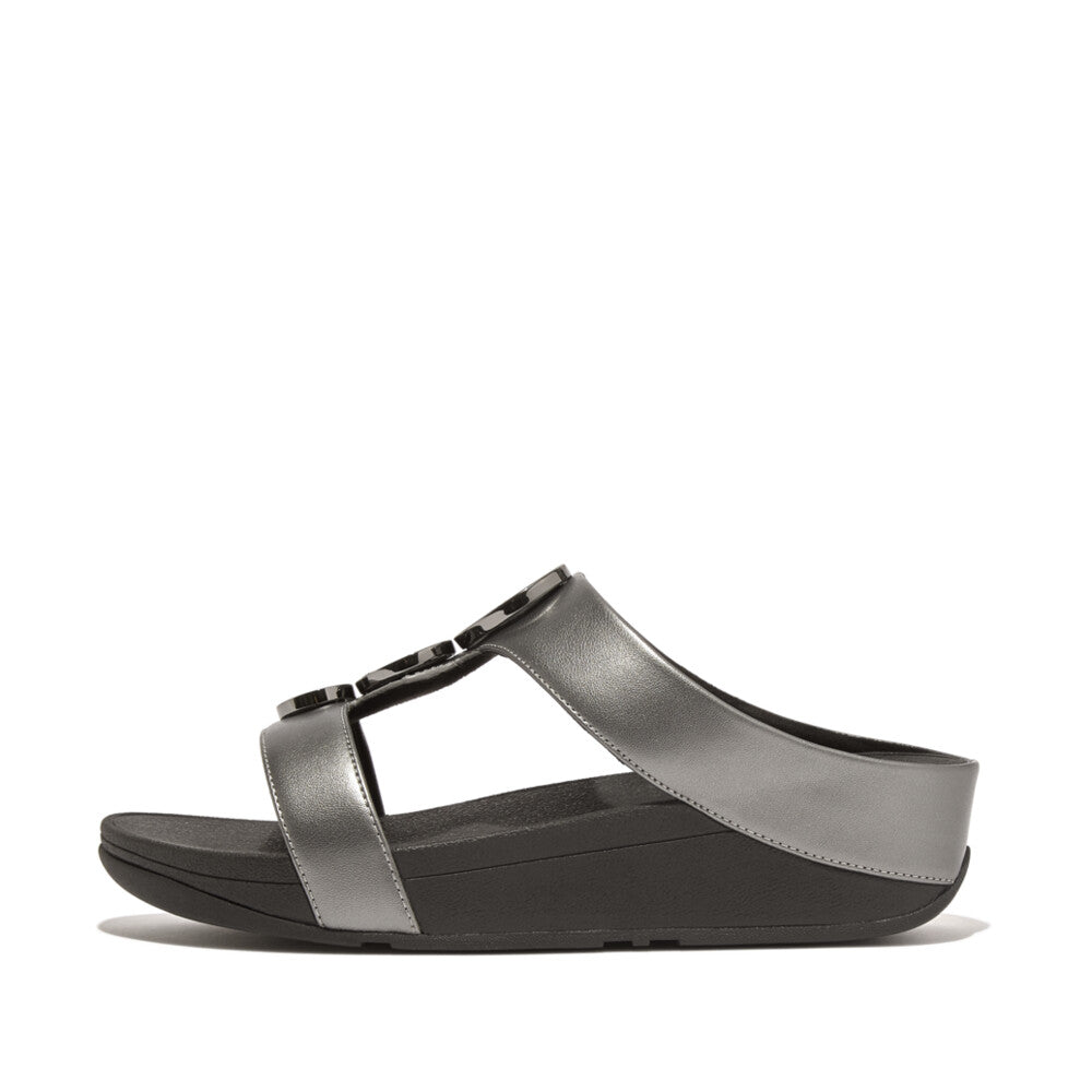 FitFlop FitFlop Halo Bead-Circle Metallic H-Bar Slides Sandal Pewter Black 4