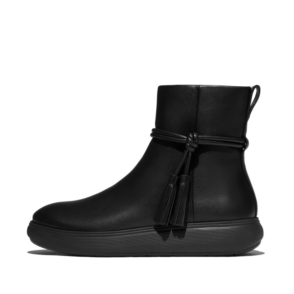 FitFlop iQ-COMFF Tassel Leather Short Boots Boot All Black 3