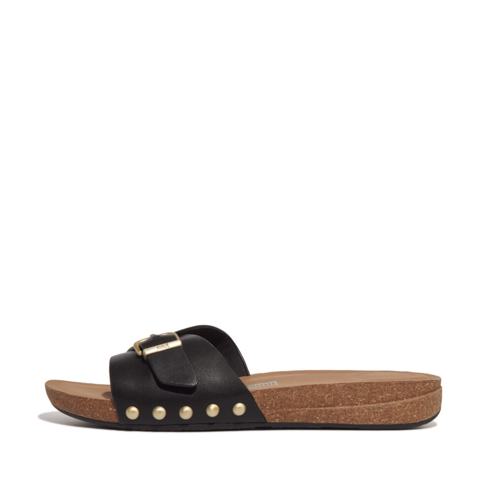 Adjustable Buckle Leather Sliders IQUSHION iQushion Black 4