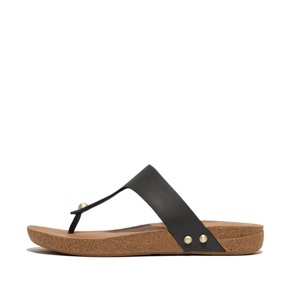 Leather Toe-Post Sandals IQUSHION iQushion Black 4
