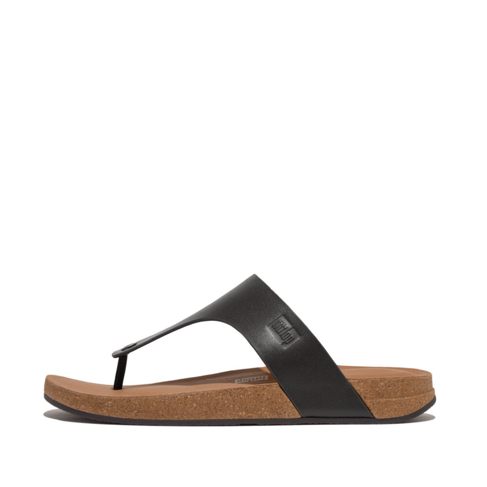 Mens Leather Toe-Post Sandals IQUSHION iQushion Black 7