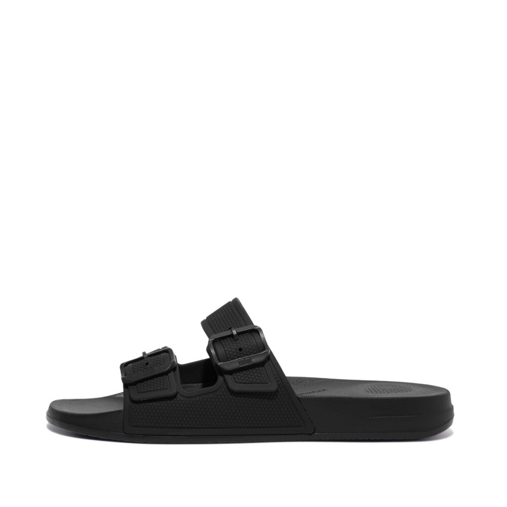 FitFlop FitFlop IQUSHION Mens Two-Bar Buckle Slides  Black 7 