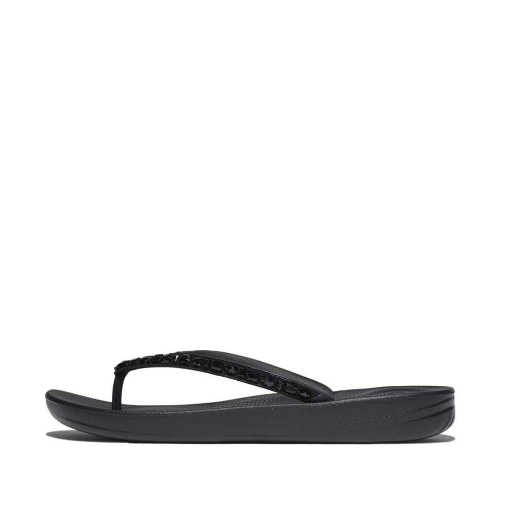 FitFlop IQUSHION Multi-Crystal Ergonomic Flip-Flops Slippers All Black 3