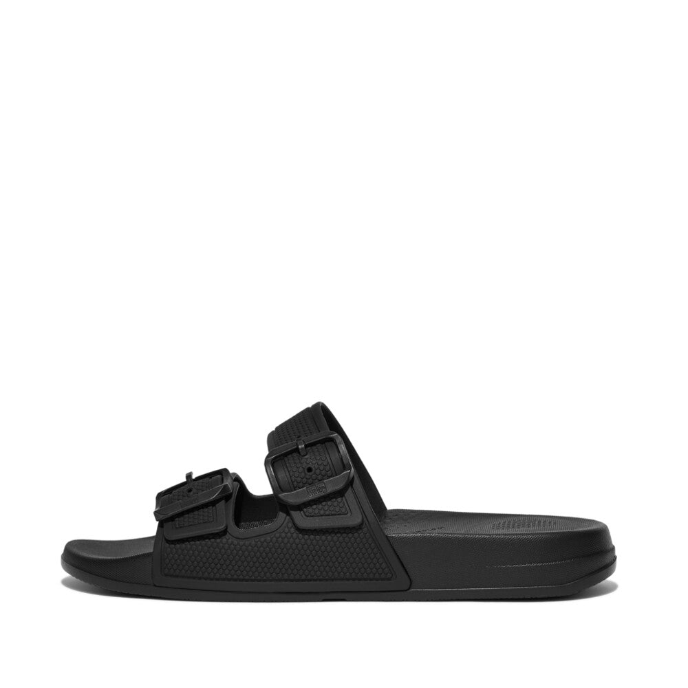 FitFlop FitFlop IQUSHION Two-Bar Buckle Slides  All Black 3 