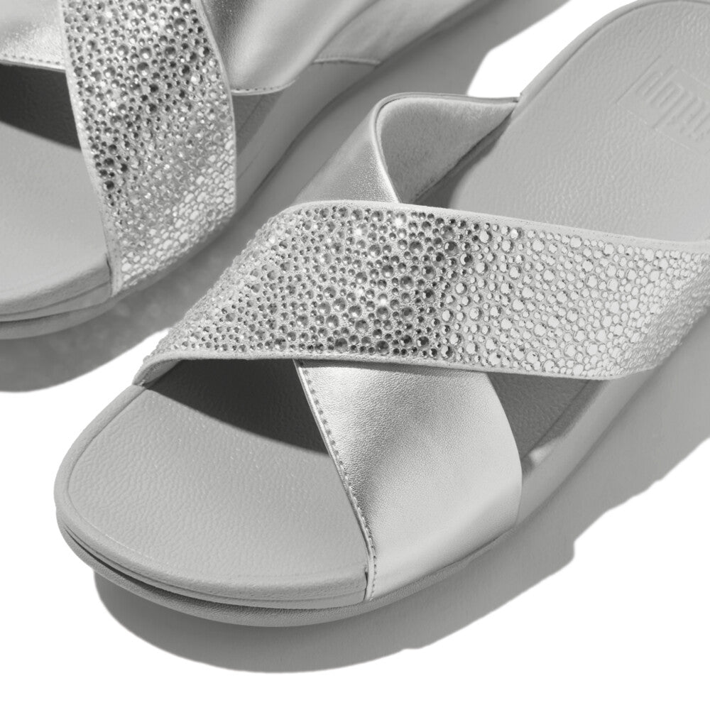 Trenton Lulu Crystal Mix Metallic Cross Slides Sandal   