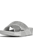 Trenton Lulu Crystal Mix Metallic Cross Slides Sandal   