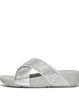 Trenton Lulu Crystal Mix Metallic Cross Slides Sandal Silver 5 