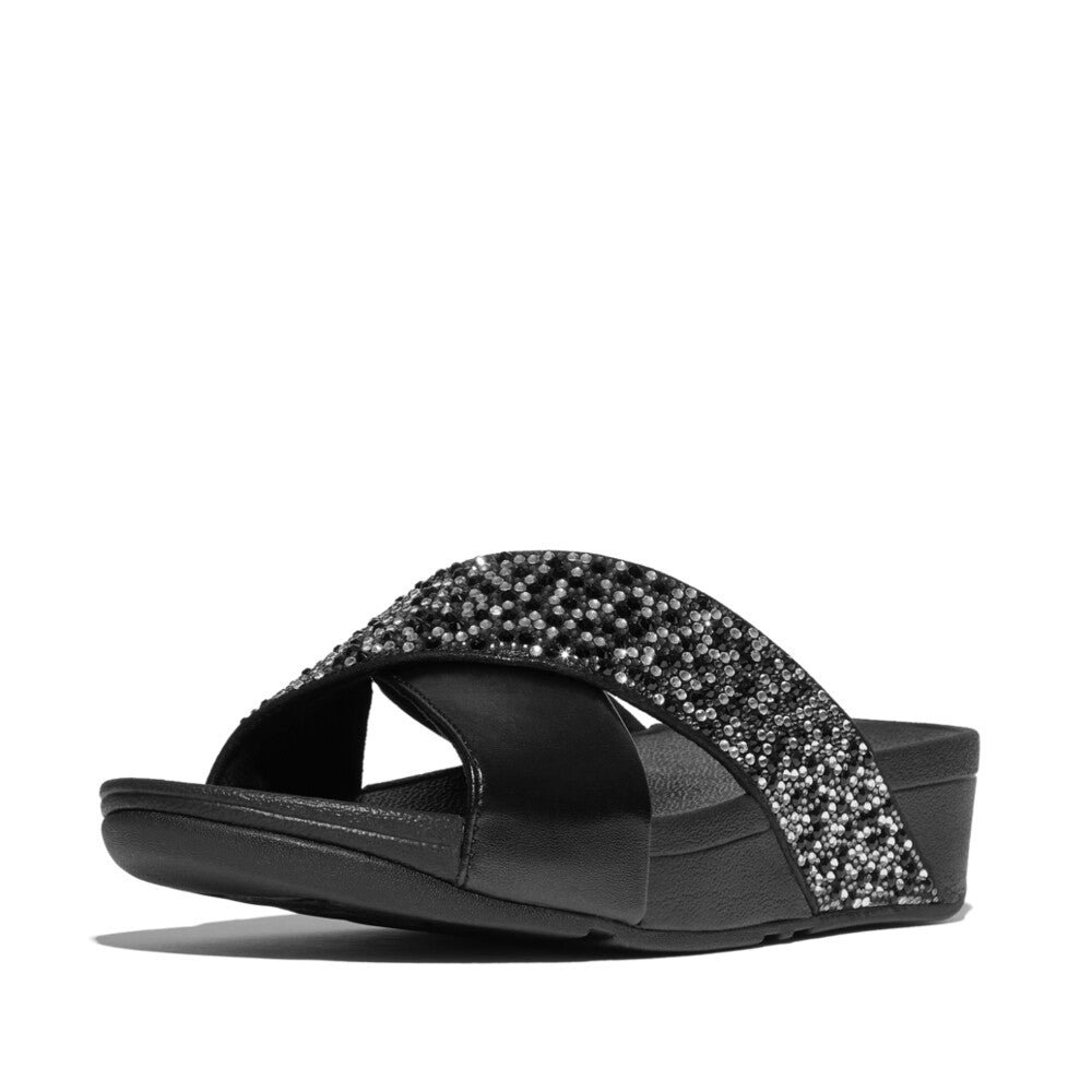 Trenton Lulu Crystal Mix Metallic Cross Slides Sandal   