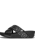 Trenton Lulu Crystal Mix Metallic Cross Slides Sandal Black 5 