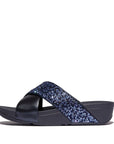 Trenton Lulu Crystal Mix Metallic Cross Slides Sandal Midnight Navy 5 