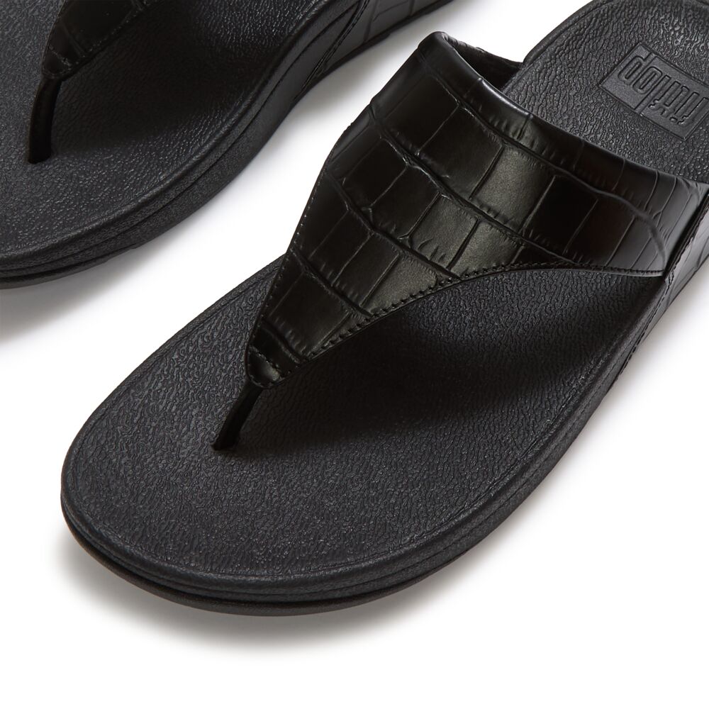 FitFlop FitFlop Lulu Crocodile Toe-Post Sandals Microwobbleboard