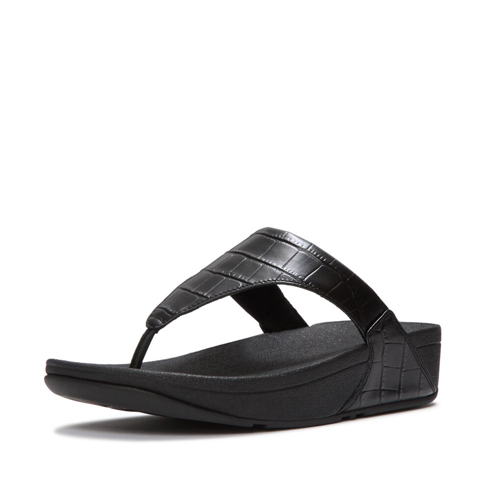 FitFlop FitFlop Lulu Crocodile Toe-Post Sandals Microwobbleboard