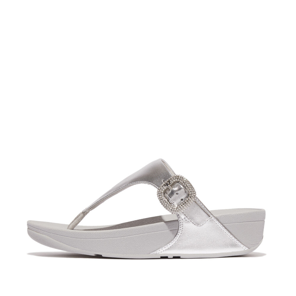 FitFlop FitFlop Lulu Crystal-Buckle Leather Toe-Post Sandals Sandal Silver 3 