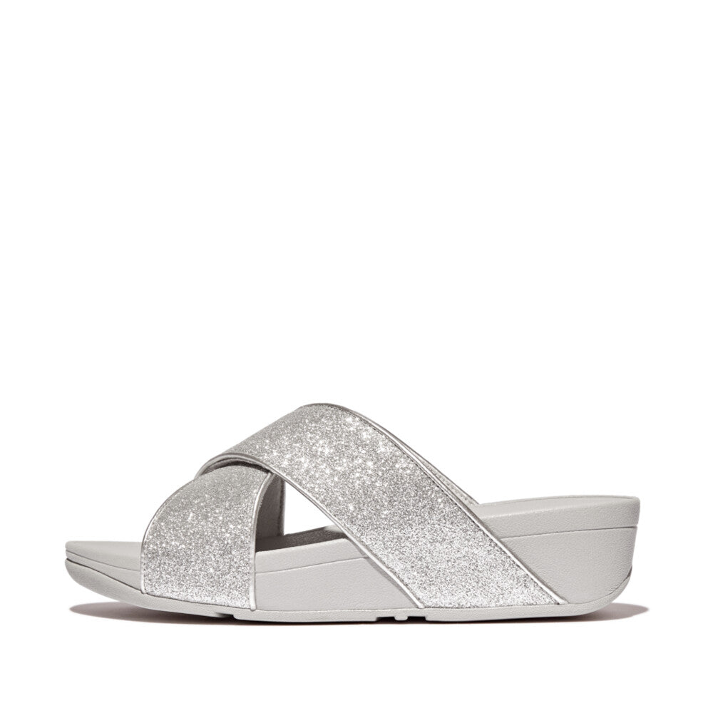 FitFlop Lulu Glitterdust Cross Slides Sandal Silver 4