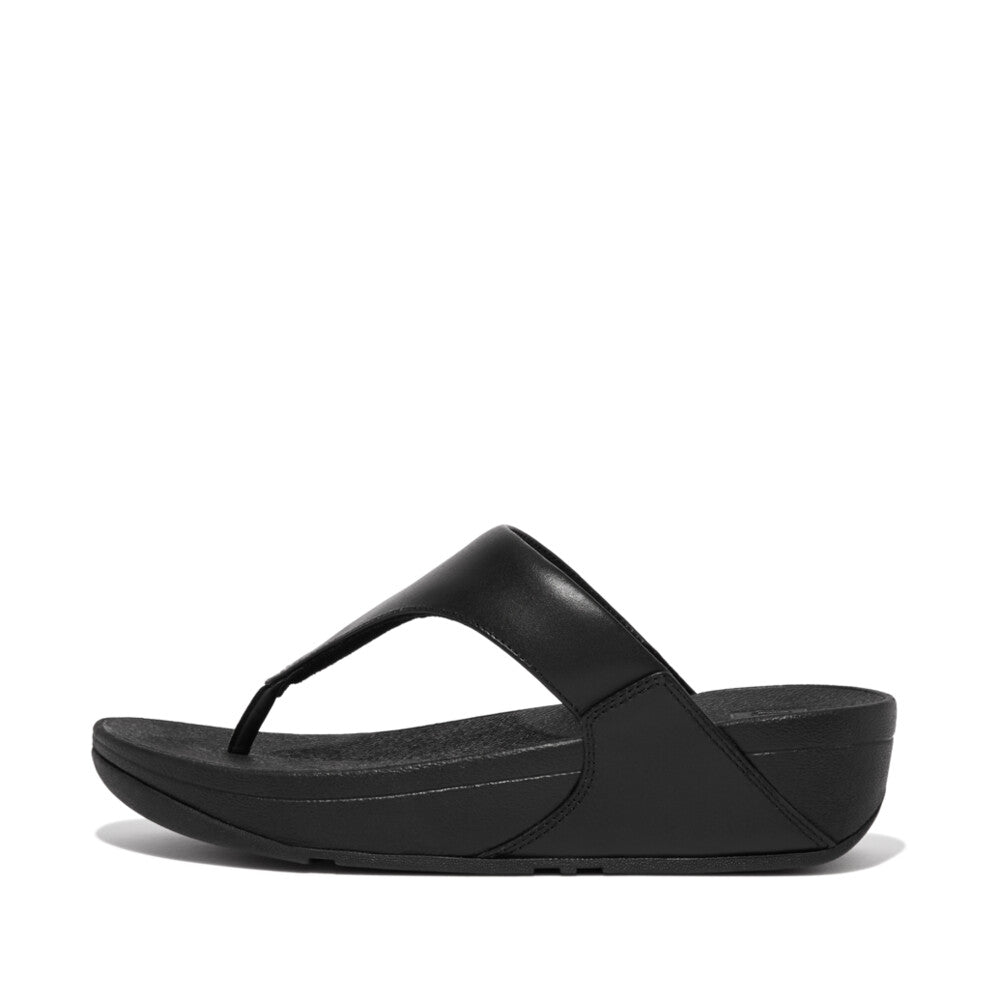 FitFlop Lulu Leather Toe-Post Sandals Microwobbleboard Black 3