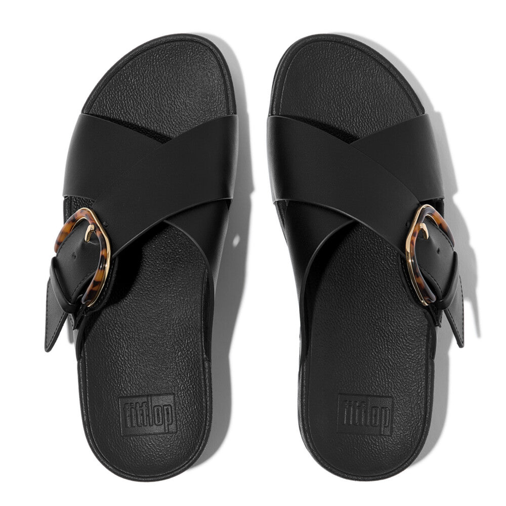 FitFlop FitFlop Lulu Resin-Buckle Leather Cross Slides Slide
