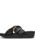 FitFlop FitFlop Lulu Resin-Buckle Leather Cross Slides Slide All Black UK 3