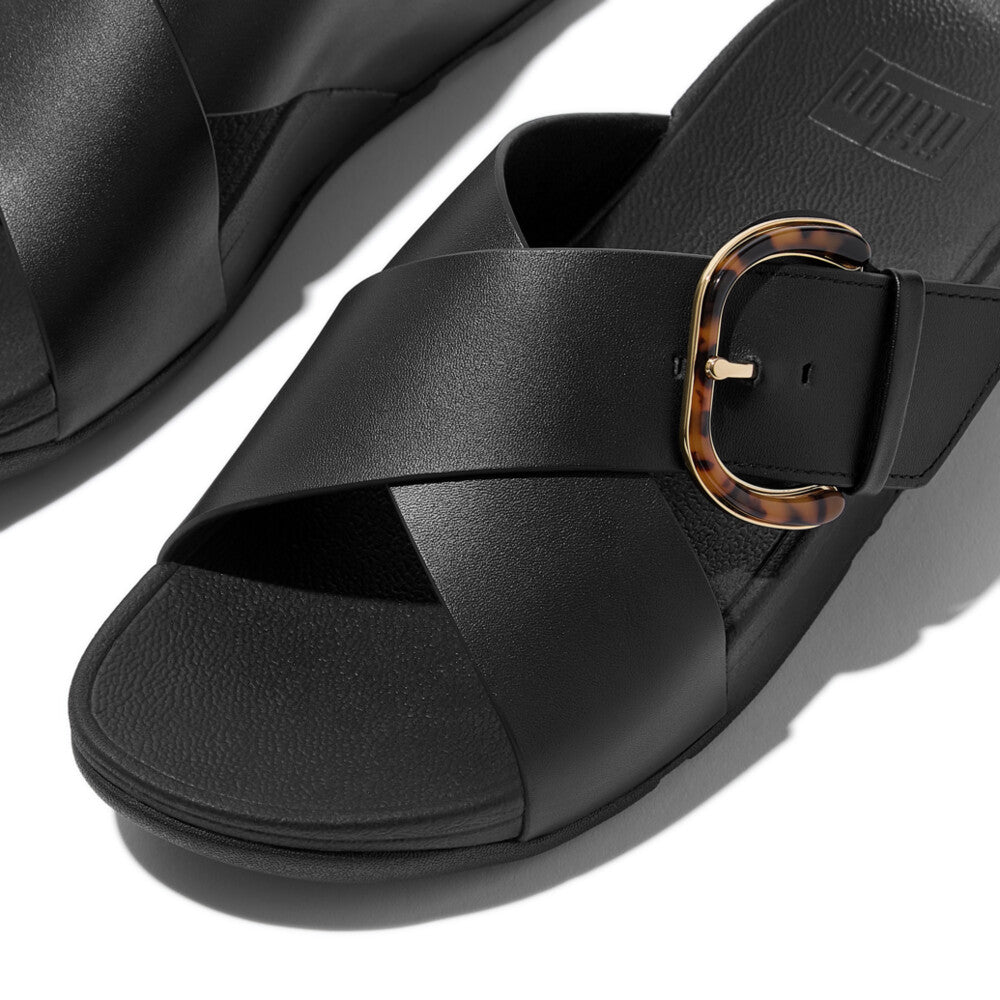 FitFlop FitFlop Lulu Resin-Buckle Leather Cross Slides Slide