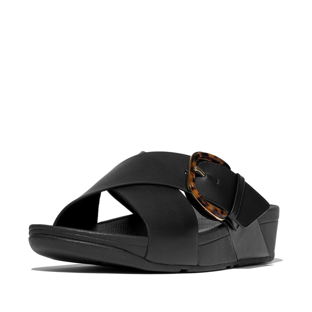 FitFlop FitFlop Lulu Resin-Buckle Leather Cross Slides Slide